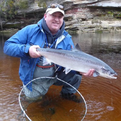 Ron Sutherland with a 13 lb Spring fish from Scur pool on Meads beat, Darnaway, River Findhorn. 