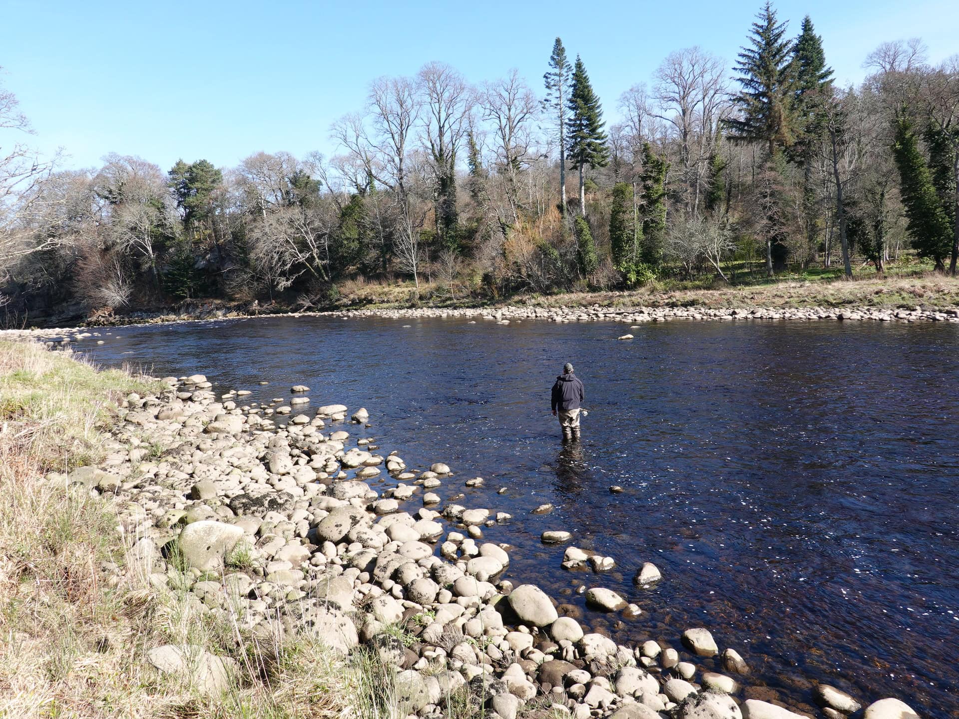 A fisherman casting into the streamy runs of the Meads of St. John beat.