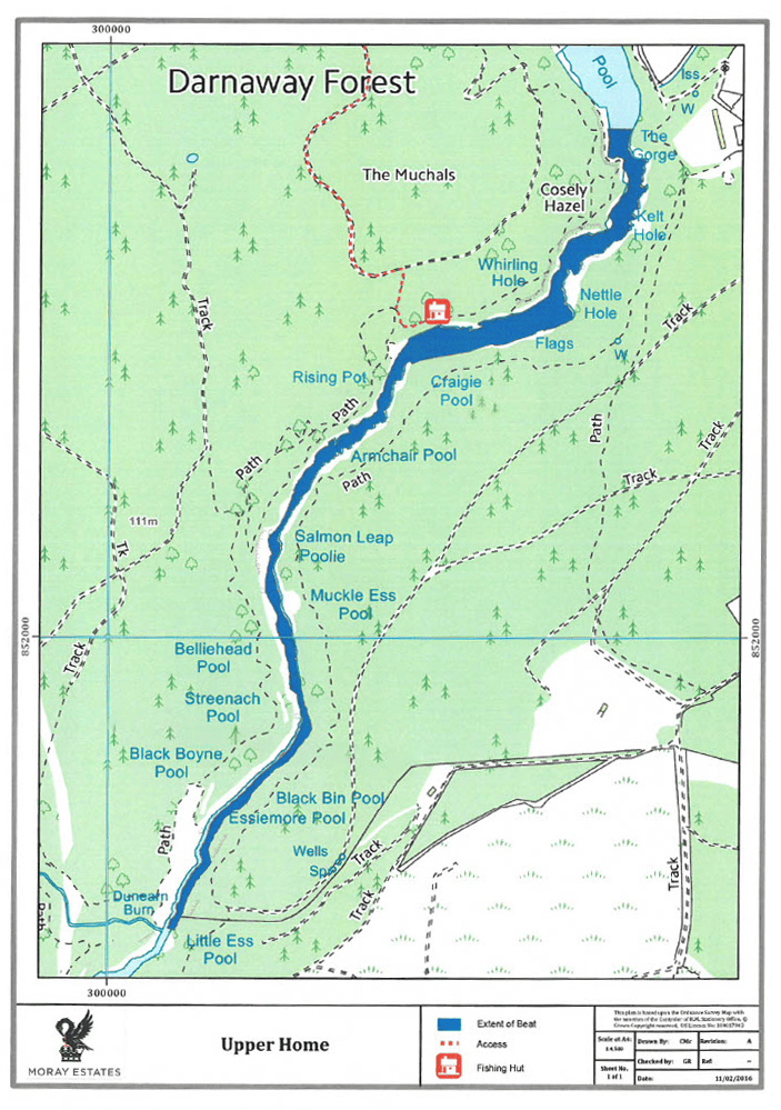 Map of Upper Home Beat in Darnaway, River Findhorn, Speyside